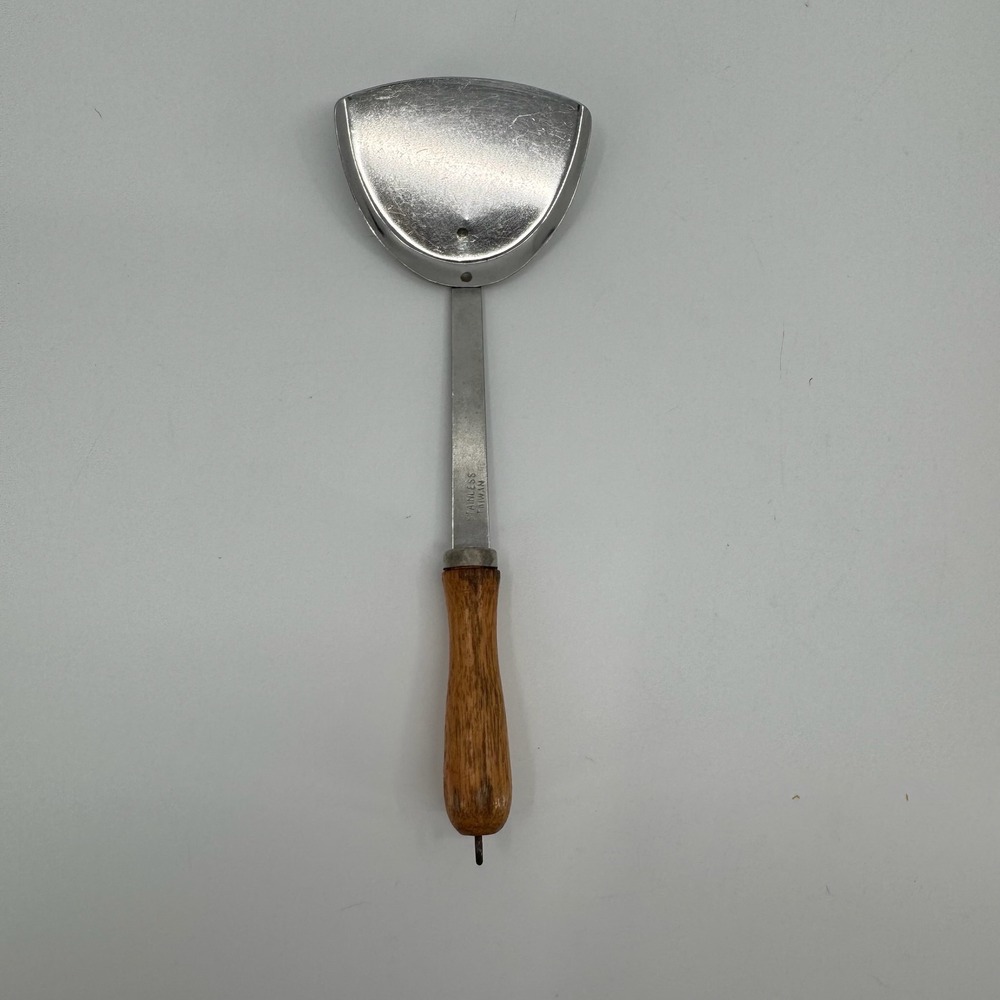 Vtg Stainless Steel Chuan Wok Turner Spatula Wood Handle Stir Fry Cooking Chef